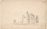 A Castle (on the Rhine?), Jan van Goyen Dutch, Black chalk, gray wash