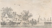 A River Estuary, Jan van Goyen Dutch, Pen, black ink and gray wash over black chalk.
