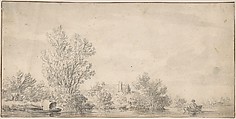 Landscape, Attributed to Jan van Goyen (Dutch, Leiden 1596–1656 The Hague), Black chalk, washed with India ink on white paper.