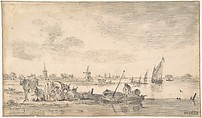 River Scene with Cows, Jan van Goyen Dutch, Black chalk, brush and gray wash