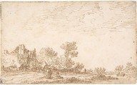 Landscape with River and Three Figures, Jan van Goyen Dutch, Pen and brown ink