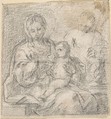 Holy Family, Pedro  Duque Cornejo  Spanish, Black chalk; composition outlined in black chalk along left and bottom. On off-white paper