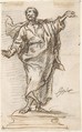 Male Saint (an Apostle?) Standing on a Pedestal with Arms Extended (recto); Standing or Kneeling Male Saint (verso), Pedro  Duque Cornejo  Spanish, Pen and dark brown ink over black chalk underdrawing (recto); black chalk drawing in the same hand (verso). On off-white paper