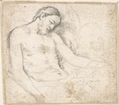 Figure of the Dead Christ with Mourning Angel (The Lamentation), Pedro  Duque Cornejo  Spanish, Black chalk. On off-white paper
