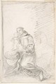 Saint Anthony of Padua, Pedro  Duque Cornejo  Spanish, Black chalk on ivory paper; framing lines in black chalk