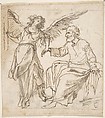Angel Leading Saint Peter out of Prison (?), Anonymous, Spanish, School of Seville, 17th century  Spanish, Pen and dark brown ink with brush and gray-brown wash over black chalk underdrawing; lines at top and bottom or sheet in black chalk. On off-white paper