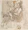 The Flagellation of Christ (recto); Madonna and Child and Unrelated Figure Studies (verso), Anonymous, Spanish, School of Seville, 17th century, Pen and brown ink with brush and gray-brown wash over traces of black chalk underdrawing (recto). Composition outlined in black chalk. On off-white paper. Pen and brown ink with brush and gray-brown wash over traces of black chalk underdrawing (verso)