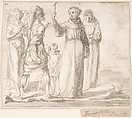 Figure of Monk Preaching to a Group of Figures, Anonymous, Spanish, School of Seville, 17th century  Spanish, Pen and light brown ink with brush and brown-gray wash, over black chalk underdrawing. On off-white paper
