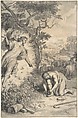 Moses and the Burning Bush, Gerard Hoet Dutch, Pen and point of brush and ink, brush and gray wash, heightened with white; framing lines in pen and brown ink