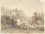 Landscape with a Hunting Party, Barend Cornelis Koekkoek  Dutch, Pen and black ink, brush and gray wash, over graphite