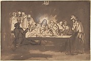The Last Supper, Philips Koninck (Dutch, Amsterdam 1619–1688 Amsterdam), Pen and brown ink, brush and brown wash, over traces of red chalk, heightened with white gouache; framing lines in pen and brown ink. Laid down.