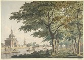 The Muiderpoort, Amsterdam, seen from the Plantage, Hendrick Keun Dutch, Black chalk, pen and brown and gray ink and watercolor
