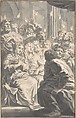 The Pentecost, Gerard de Lairesse  Dutch, Pen and grayish brown ink, tip of the brush and gray ink, gray wash, red chalk and white heightening