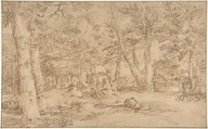 Landscape with Milkmaid, Jan Lievens (Dutch, Leiden 1607–1674 Amsterdam), Pen and brown ink on Japanese paper