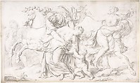 The Rape of the Sabines, Willem van Mieris  Dutch, Black chalk on vellum; framing lines in black chalk, by the artist