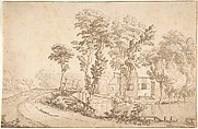 Landscape with a House near a Bridge over a River, Albert Meyeringh  Dutch, Pen and ink on cream laid paper