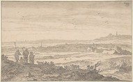 Landscape with Figures, Pieter de Molijn  Dutch, Black chalk, over brush and gray-brown ink