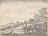 Landscape with Two Men on Horseback, Pieter de Molijn  Dutch, Black chalk and gray wash