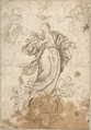 Virgin of the Immaculate Conception, Anonymous, Spanish, School of Seville, 17th century  Spanish, Pen and dark brown ink over traces of black chalk underdrawing. Outlines of composition later ruled in graphite. On off-white paper
