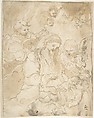 Madonna and Child with Angels Playing Lute and Viola da Braccio, Anonymous, Spanish, School of Seville, 17th century  Spanish, Pen and medium brown ink, brush and light brown wash, over black chalk underdrawing. On off-white paper. Composition broadly outlined in pen and brown ink