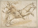Death of Absalom, Anonymous, Spanish, School of Seville, 17th century  Spanish, Pen and dark brown ink, brush with light brown and gray washes, over black chalk underdrawing. On off-white paper