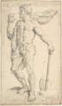 Standing Male Nude Figure, Anonymous, Spanish, School of Seville, 17th century  Spanish, Black chalk. On light beige paper