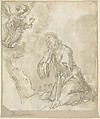 Agony in the Garden, Anonymous, Spanish, School of Seville, 17th century  Spanish, Pen and dark brown ink, over black chalk underdrawing, brush with light gray-brown wash over both. Outlines of composition in black chalk at borders of sheet. On off-white paper