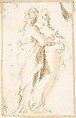 Two Standing Figures, Anonymous, Spanish, School of Seville, 17th century  Spanish, Pen and light brown ink with brush and light brown wash. On ivory paper