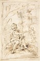 The Infant Saint John the Baptist with the Infant Christ in the Wilderness (recto); Fragment of Architectural Design with Engaged Corinthian Columns (verso), Attributed to Pedro  Duque Cornejo (Spanish, 1677–1757), Pen and light brown ink, selectively reinforced with dark brown ink, over black chalk underdrawing. Border lines in the same brown ink (recto). Fragment of architectural design with engaged Corinthian columns. Pen and light brown ink over ruling in black chalk (verso). On off-white paper