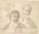 Busts of a Young Woman and an Old Bearded Man, Anonymous, Spanish, School of Seville, 17th century  Spanish, Pen and dark brown ink. On off-white paper