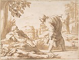 St. John the Baptist Pointing to Christ, Willem van Oordt Dutch, Point of brush and brown ink and wash over traces of black chalk, framing line in point of the brush and brown wash
