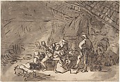 Scene in an Inn, Attributed to Adriaen van Ostade (Dutch, Haarlem 1610–1685 Haarlem), Pen and brown ink, brush and brown wash, over traces of black chalk
