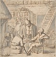 Drinkers in a Tavern, Adriaen van Ostade Dutch, Pen and brown ink, brush and brown and gray wash over black chalk
