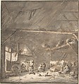 Barn Interior with Peasants and Cows
Verso: Six Studies of Peasants, Isaac van Ostade (Dutch, Haarlem 1621–1649 Haarlem), Pen and brown ink, brush and brown and gray wash over graphite (recto); pen and brown ink over graphite (verso)