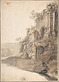 Landscape with Roman Ruins, Cornelis van Poelenburch  Dutch, Pen and brown ink, brush and brown, green and gray wash over faint traces of black chalk. Pasted down.