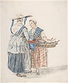 Two Market Women, Jacobus Perkois  Dutch, Blue chalk, black chalk, and watercolor