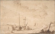 Beach Scene with Boats, Pieter Mulier the Elder  Dutch, Pen and brown ink