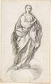 Virgin of the Immaculate Conception Standing on Clouds, Pedro  Duque Cornejo  Spanish, Black chalk reinforced in places with pen and dark brown ink. On off-white paper