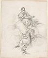 Virgin of the Immaculate Conception Seated on Clouds, Supported by Four Angels, Pedro  Duque Cornejo  Spanish, Black chalk. Lower angel reinforced with pen and dark brown ink. Traces of outline in black chalk along left and right borders of the composition. On off-white paper