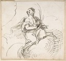 Angel with Palm Seated on Clouds, Pedro  Duque Cornejo  Spanish, Pen and dark brown ink. On off-white paper