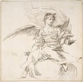 Angel Seated on Clouds, Pedro  Duque Cornejo  Spanish, Pen and dark brown ink. On off-white paper