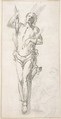 Saint Sebastian, Pedro  Duque Cornejo  Spanish, Black chalk underdrawing reinforced with pen and dark brown ink; composition outlined in black chalk. On ivory paper