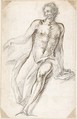 Seated Male Nude with Open Book, Pedro  Duque Cornejo  Spanish, Black chalk partly reinforced with pen and dark brown ink; black chalk lines along right and left borders of sheet. On ivory paper