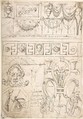 Three sections (recto); uppermost with a Term and garlands; middle section geometric band; bottom section grotesques and strapwork; (verso) Term with a marine creature and putto, ? attributed to Andrés de Melgar (Spanish, documented S. Domingo de la Calzada, died after 1554), Pen and gray-brown ink