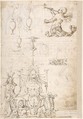 Three sections (recto); uppermost with a Term and garlands; middle section geometric band; bottom section grotesques and strapwork; (verso) Term with a marine creature and putto, ? attributed to Andrés de Melgar (Spanish, documented S. Domingo de la Calzada, died after 1554), Pen and gray-brown ink