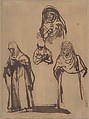 Study Sheet with Three Women and a Boy, Rembrandt (Rembrandt van Rijn) (Dutch, Leiden 1606–1669 Amsterdam), Pen and brown ink