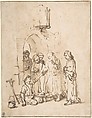 St. Peter and St John Healing the Paralytic, Rembrandt (Rembrandt van Rijn) (Dutch, Leiden 1606–1669 Amsterdam), Pen and brown ink, brush and brown wash; framing lines in brown ink