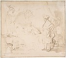 Potiphar's Wife Accusing Joseph Before her Husband, Rembrandt (Rembrandt van Rijn)  Dutch, Pen and brown ink, brush and brown wash; framing lines in pen and brown ink