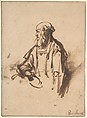 Old Man in Profile, Rembrandt (Rembrandt van Rijn)  Dutch, Pen and brown ink, brush and brown wash; framing lines in pen and brown ink