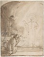Zacharias and the Angel, School of Rembrandt (Rembrandt van Rijn) (Dutch, Leiden 1606–1669 Amsterdam), Pen and brown ink, brush and brown wash, with indications of black chalk.